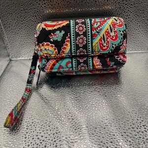 Vera‎ Bradley Wristlet Wallet Zip Around Black Paisley Floral Organizer
